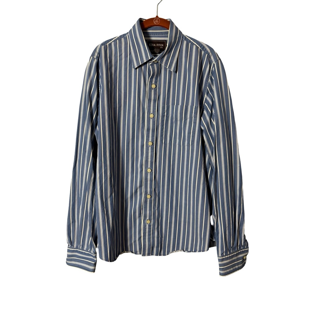 Ezra Fitch Mens Large Blue White Striped 100% Cotton Button Down Shirt L